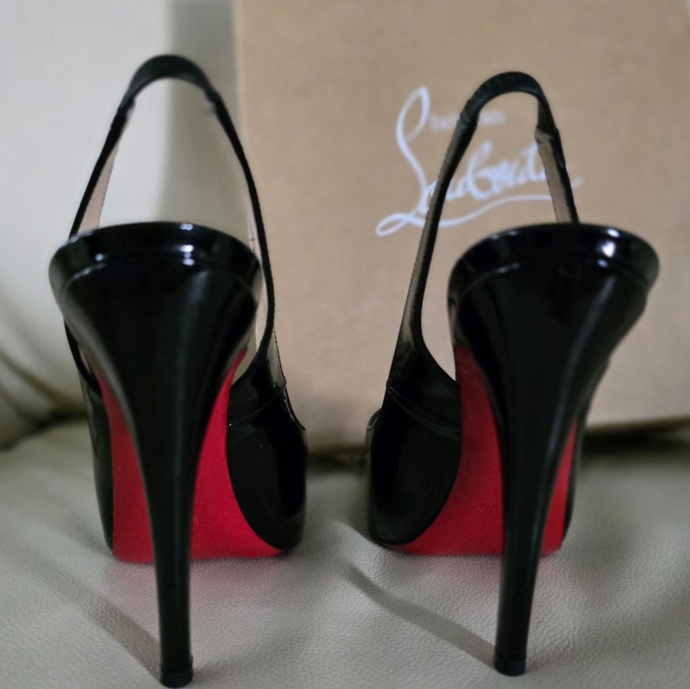 Christian Louboutin Patent Leather Peep Toe Slingback Heels US 6 / EU 36 - Picture 8 of 12